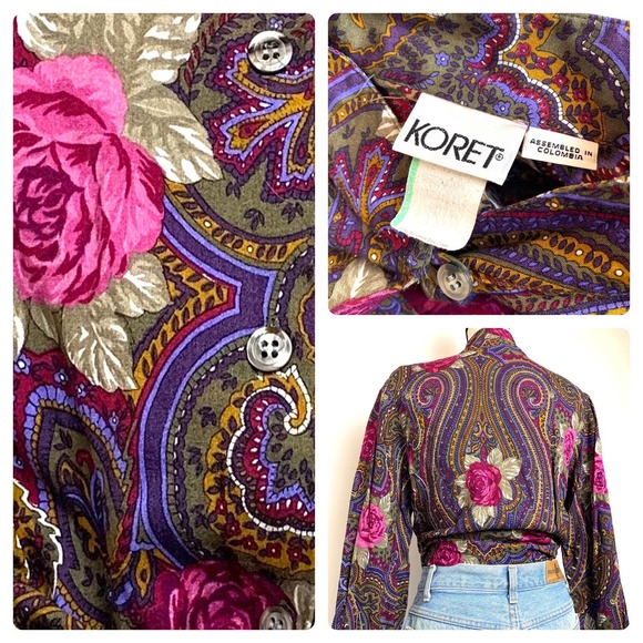 Vintage 80s Koret Turtleneck Button Down Blouse- 14 - Picture 4 of 11